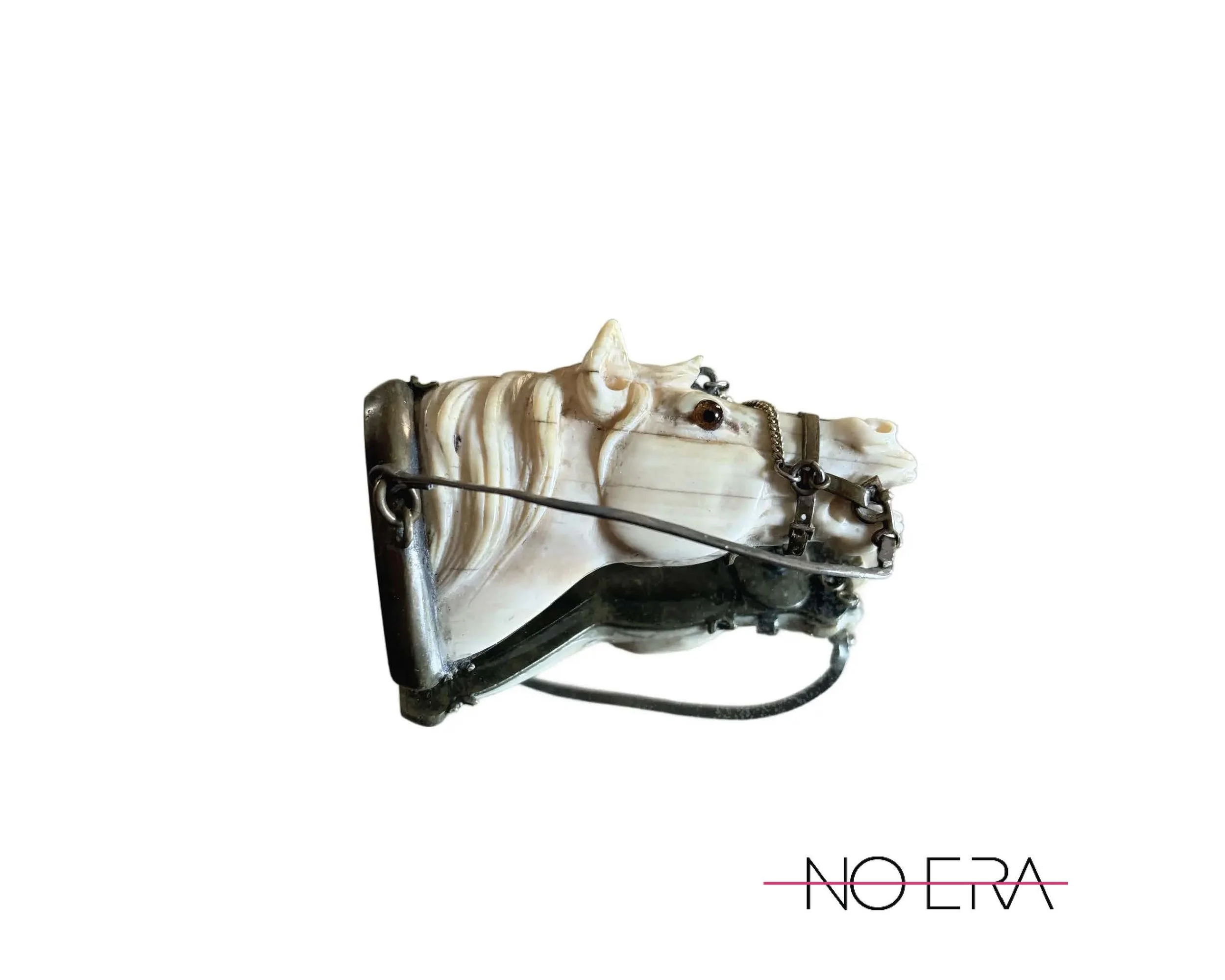 Mid 20th-Century Victorian Revival Bone Equestrian Horse Head Brooch With Glass Eye