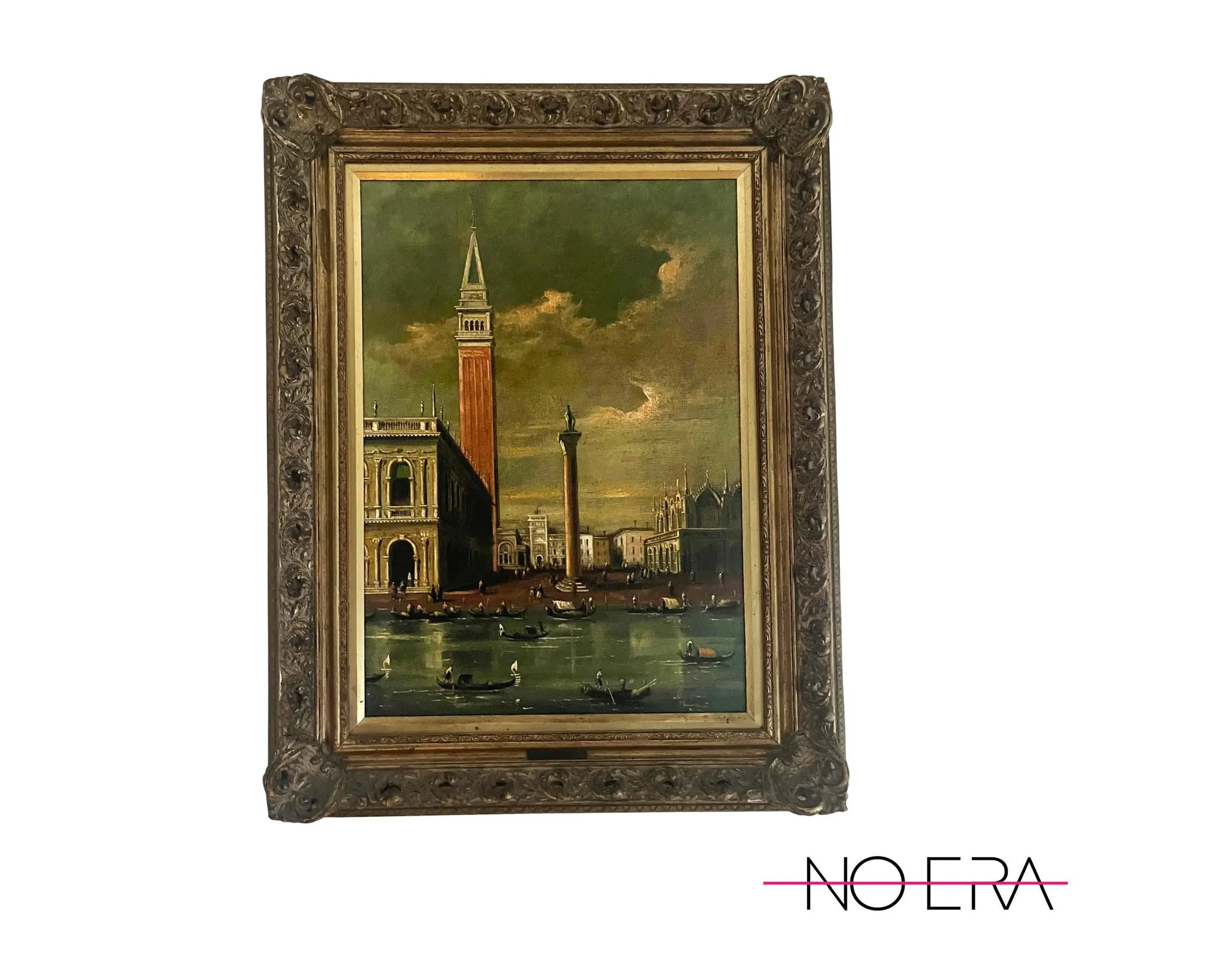 1950s, Mid-Century Venetian Veduta Oil on Canvas Painting of San Marco, Venice, in Gilt Frame