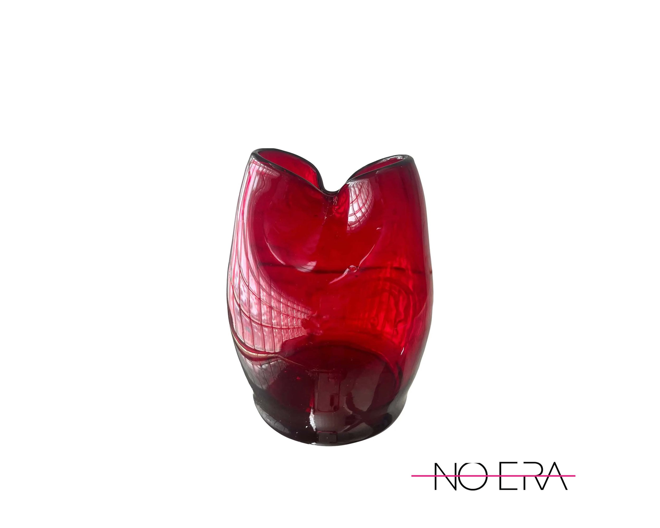 SOLD Vintage Ruby Red Pinched Glass Vase