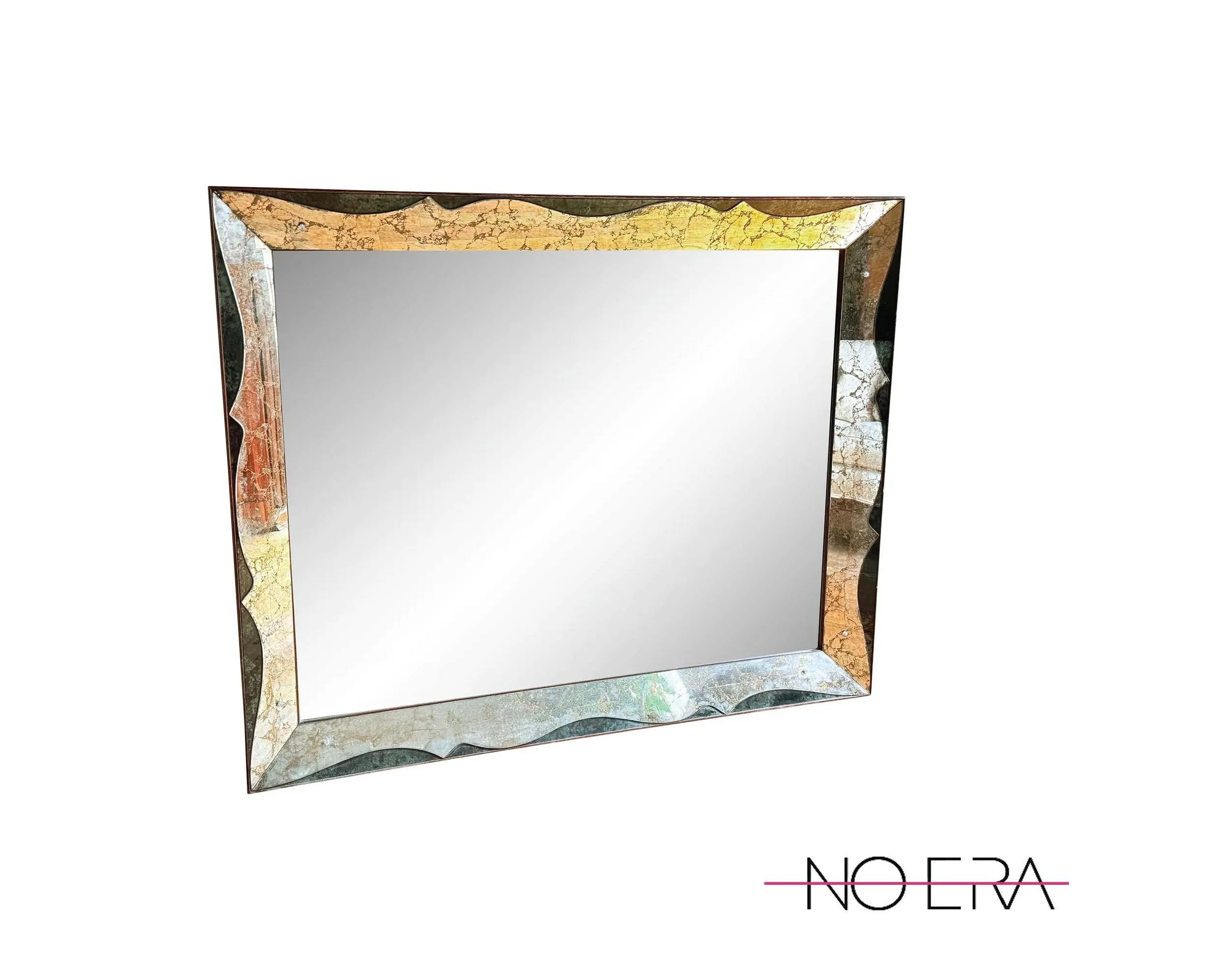 Vintage 1960s Venetian-Style Mirror With Etched Glass and Gold Gilt Frame