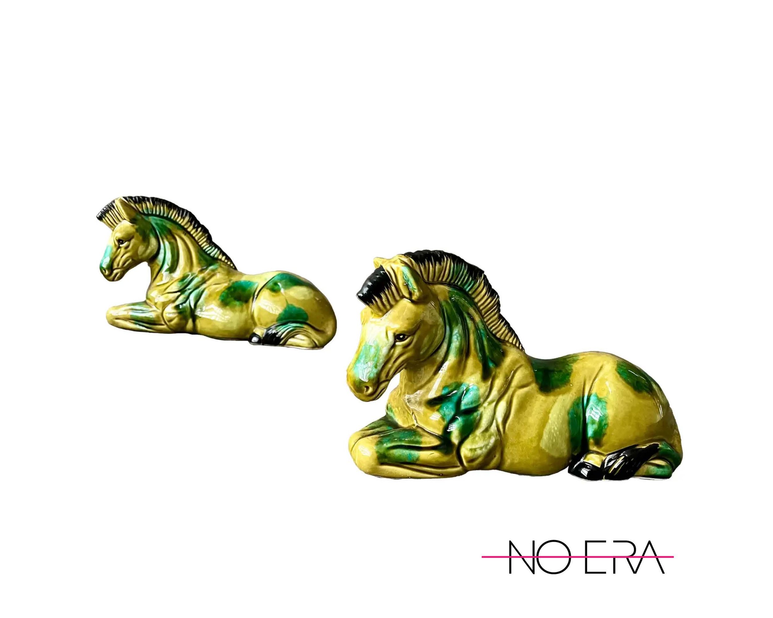 Pair of 1960s Green Zebra Statuaries