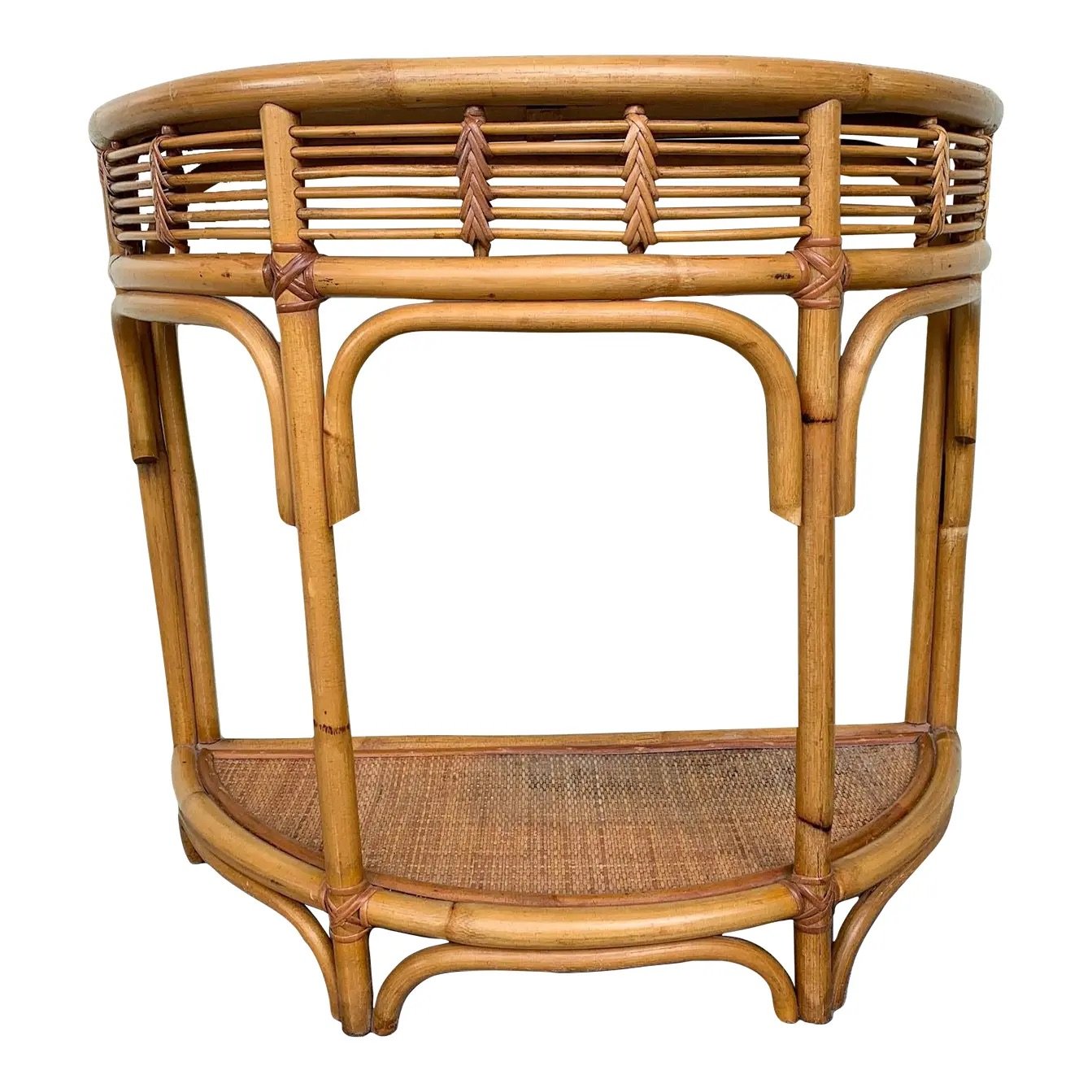 SOLD Vintage Palm Regency Rattan Console Table