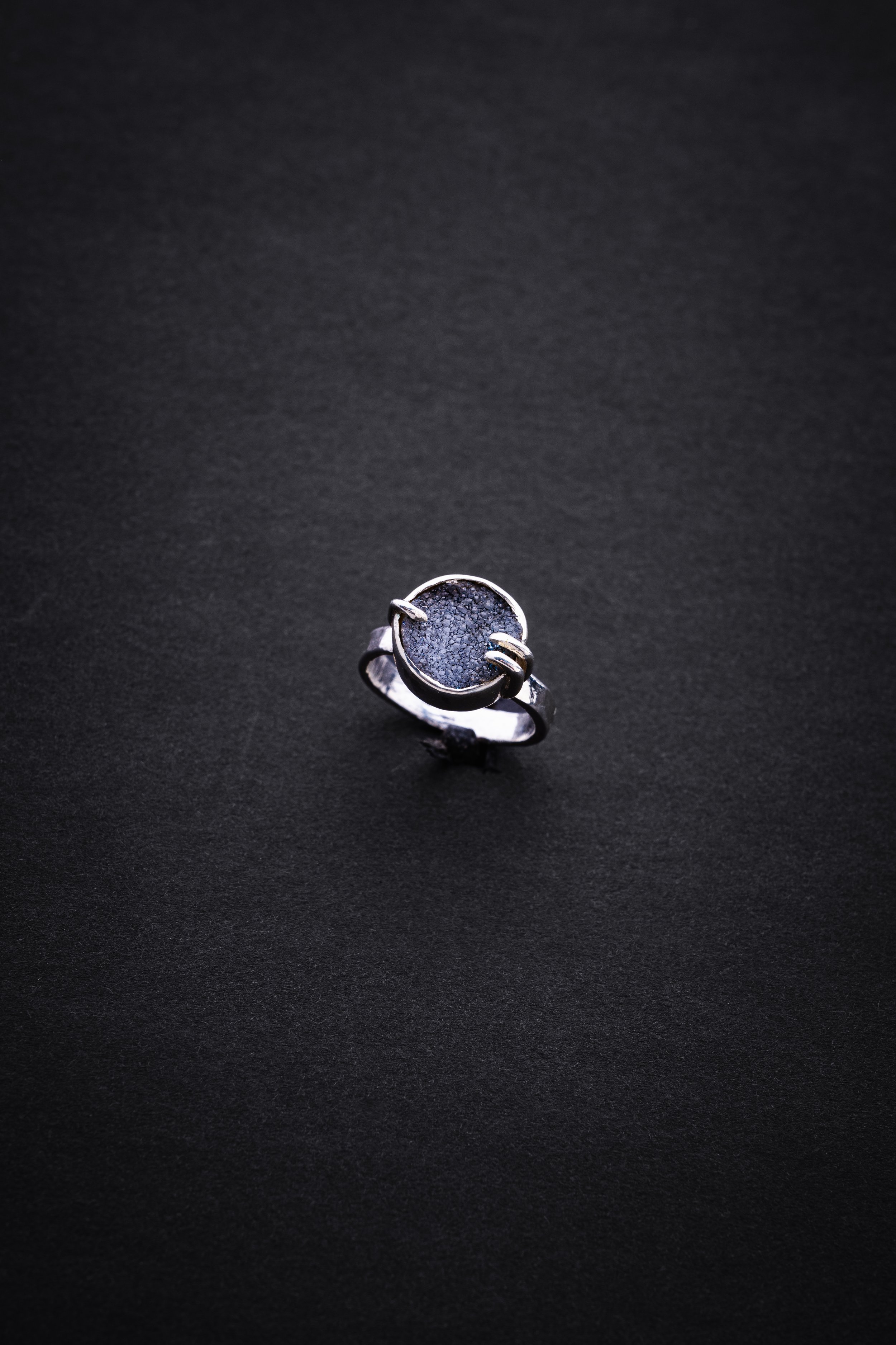 Ring - Asymmetrical Prong Ring in Smoky Quartz Druzy 2.jpg