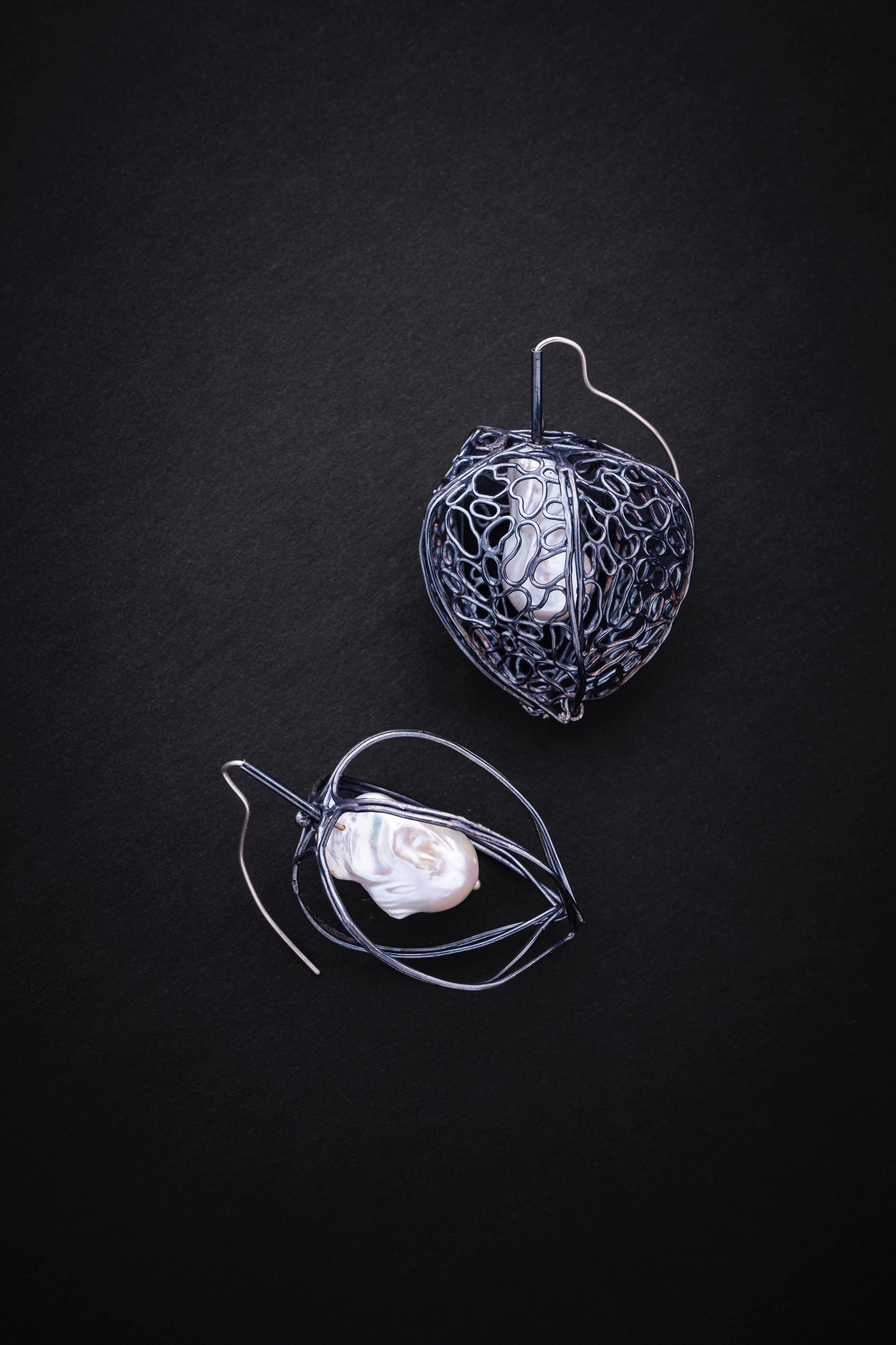 Earrings - Physalis Oxidized Silver Earrings in Baroque Pearl 1.jpg