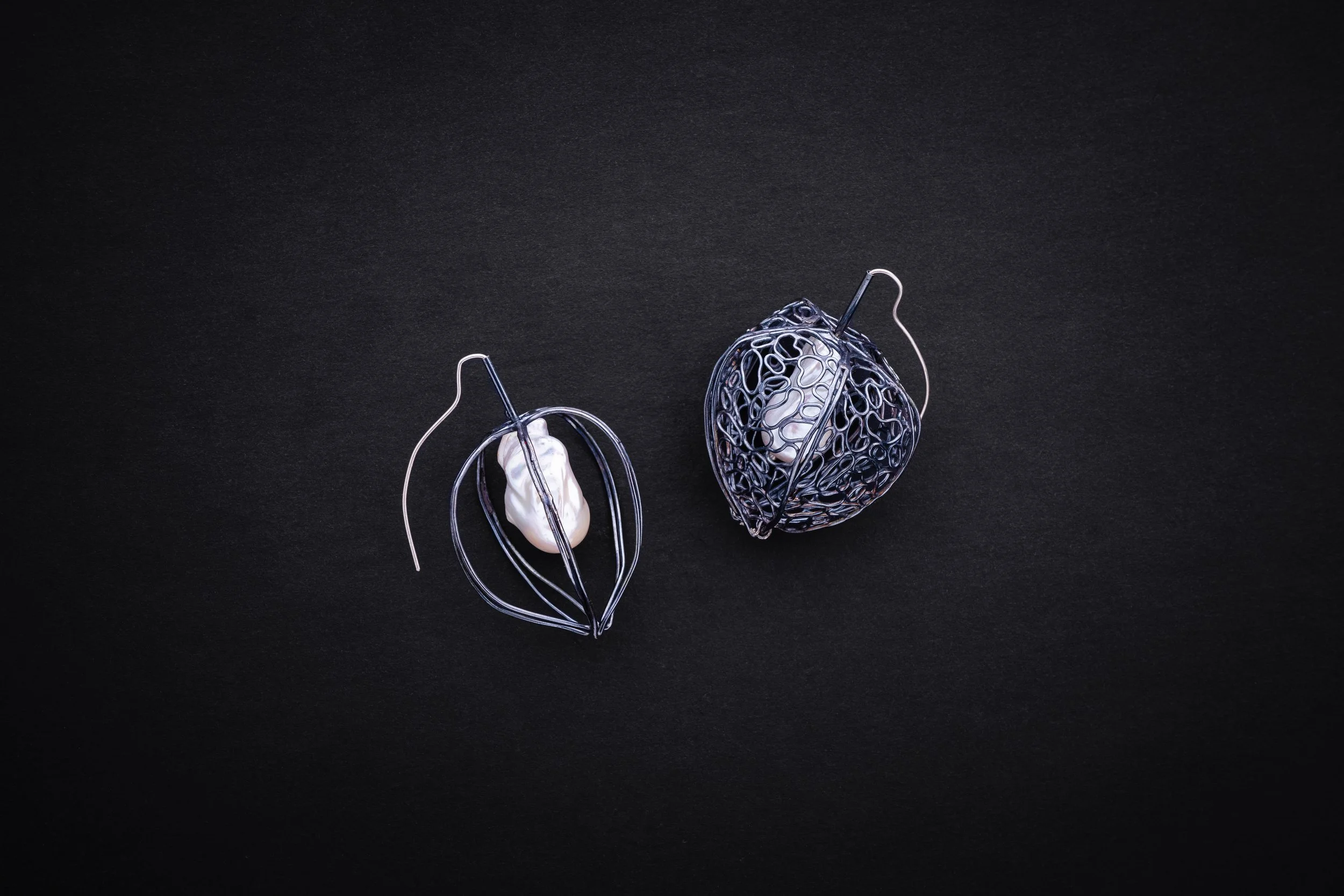 Earrings - Physalis Oxidized Silver Earrings in Baroque Pearl 2.jpg
