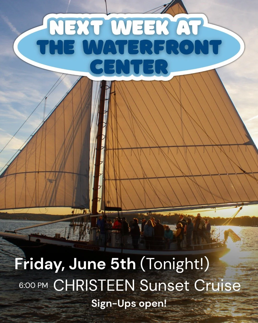 With our 2026 season now underway, there's plenty to do here at the WaterFront Center! From kayak and paddle rentals to our brand new IDA MAY Monday sunset cruises, the season's off to a roaring start!

Our sign-ups are open, and there are plenty of 