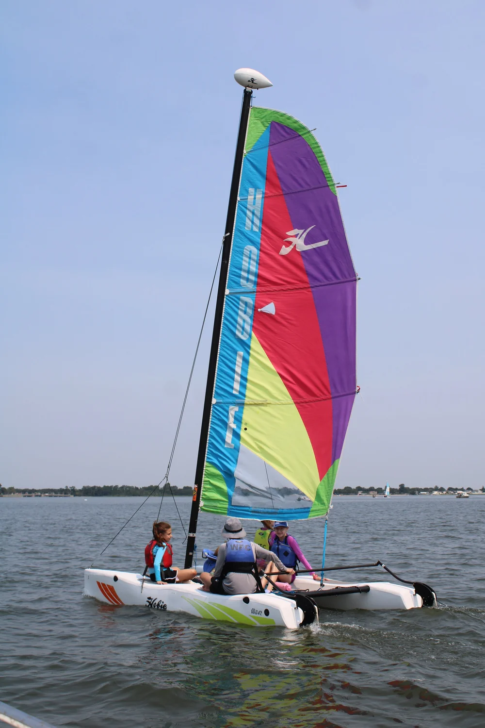Colorful Hobie Wave catamaran at The WaterFront Center