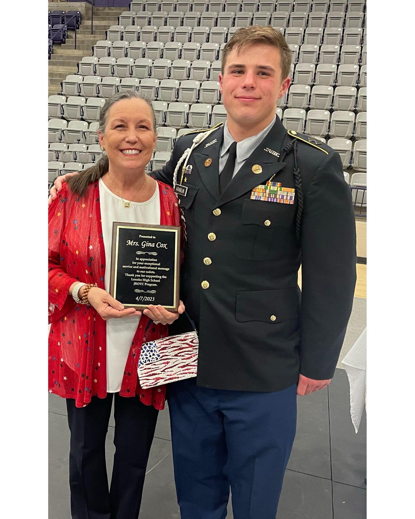 Two of our very own attended the Lonoke High School JROTC annual banquet last week. Gigi/Gina, our owner, attended as the guest speaker, and Cole Krablin attended as a cadet in the program. When Cole is not working with us, one of his many titles is 