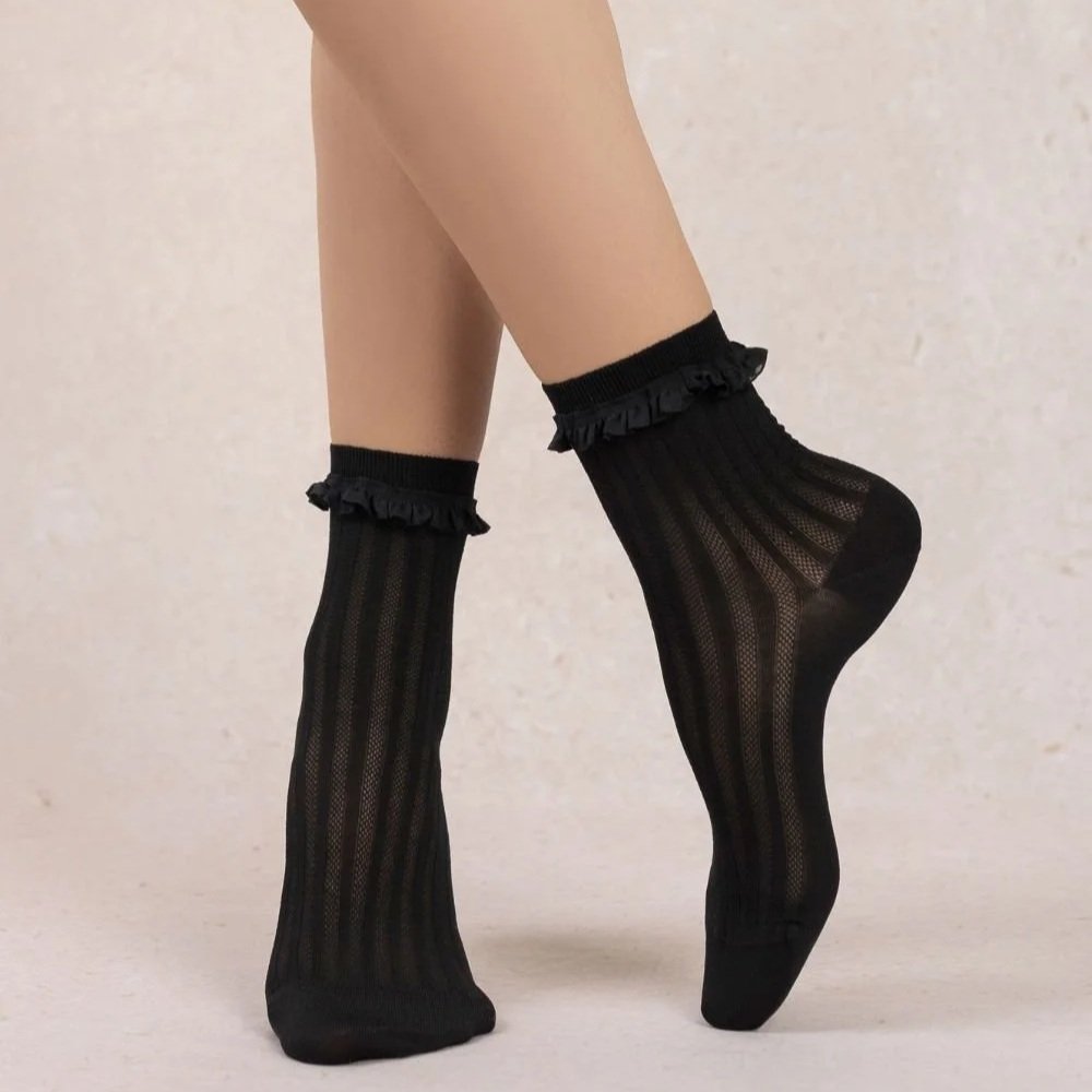 Mercerised Cotton Ribbed Ruffle Ankle (3 colours) - Bleuforêt