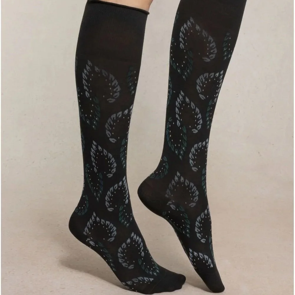 Leaf Pattern Cotton Knee High - Bleuforêt