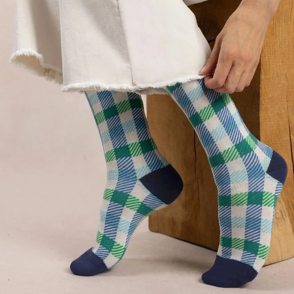 Cotton Checkered Crew - Bleuforêt