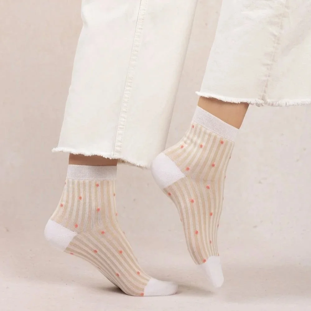 Mercerised Cotton Polka Dot Striped Ankle - Bleuforêt