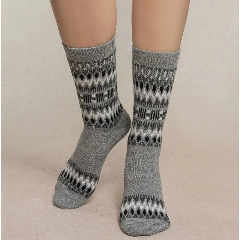 Cashmere Jacquard Pattern Crew - Bleuforêt