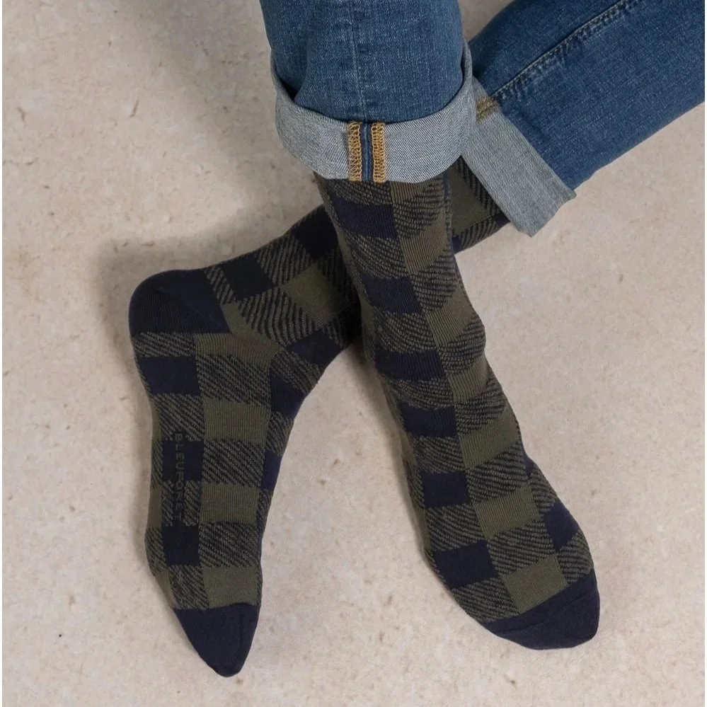 Merino Wool Check Pattern Crew (3 colours) - Bleuforêt
