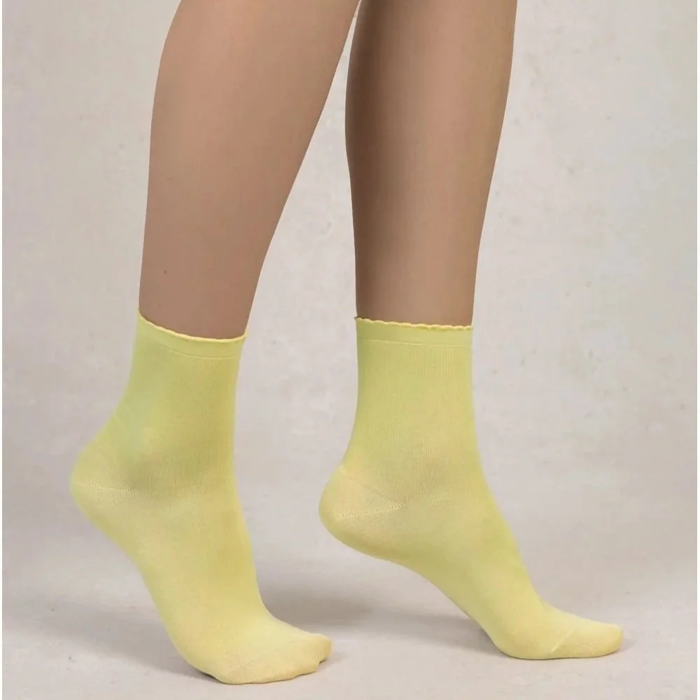 Lisle Ankle With Scalloped Trim (5 colours) - Bleuforêt