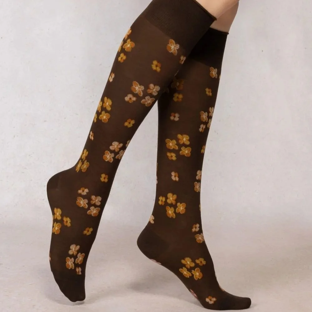 Cotton Floral Pattern Knee High (4 colours) - Bleuforêt