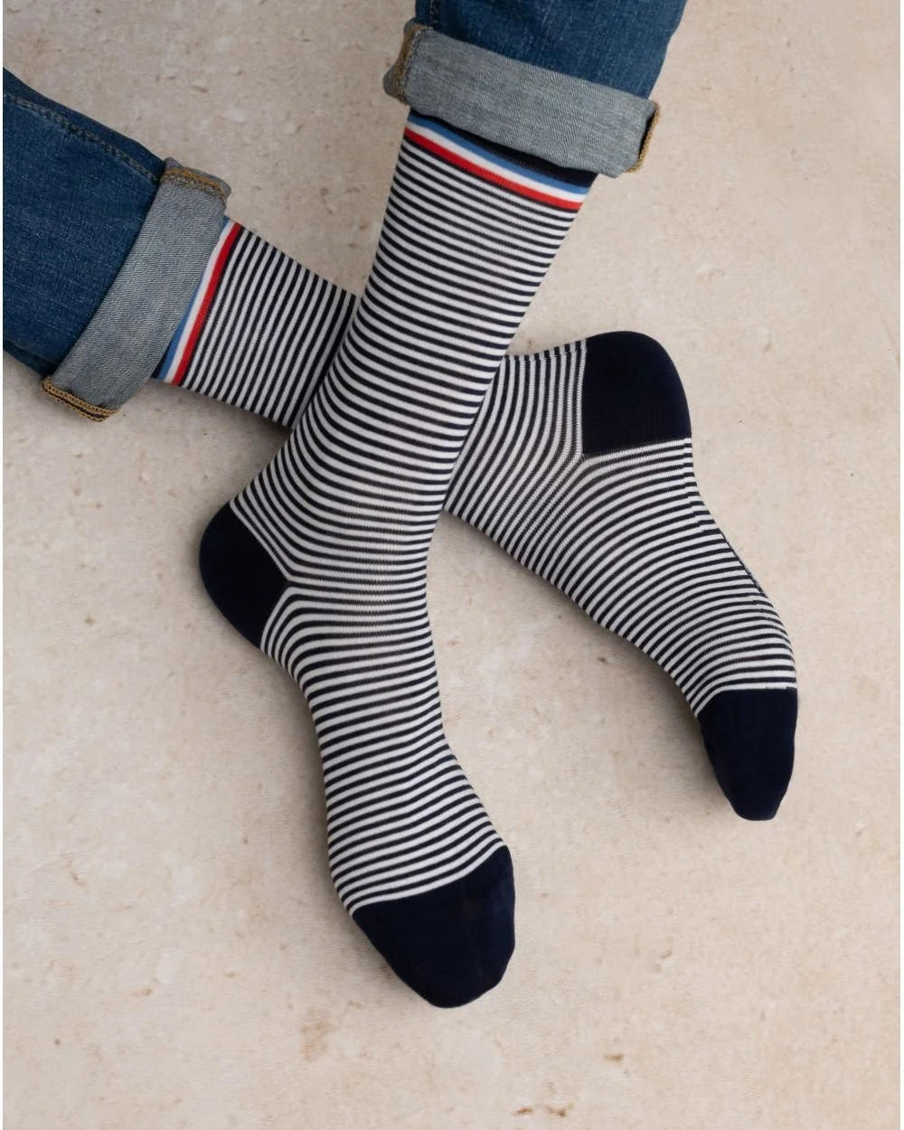 Cotton Blue And White Striped Crew - Bleuforêt