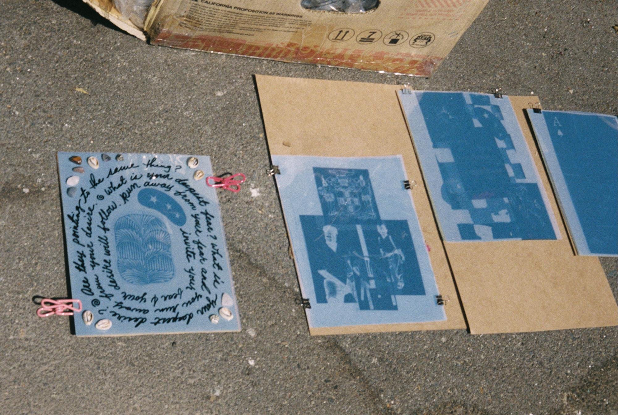 Laying film negatives and pre-treated fabrics out in the sun to develop. Photo by Marvin James for Its-in-Scope.