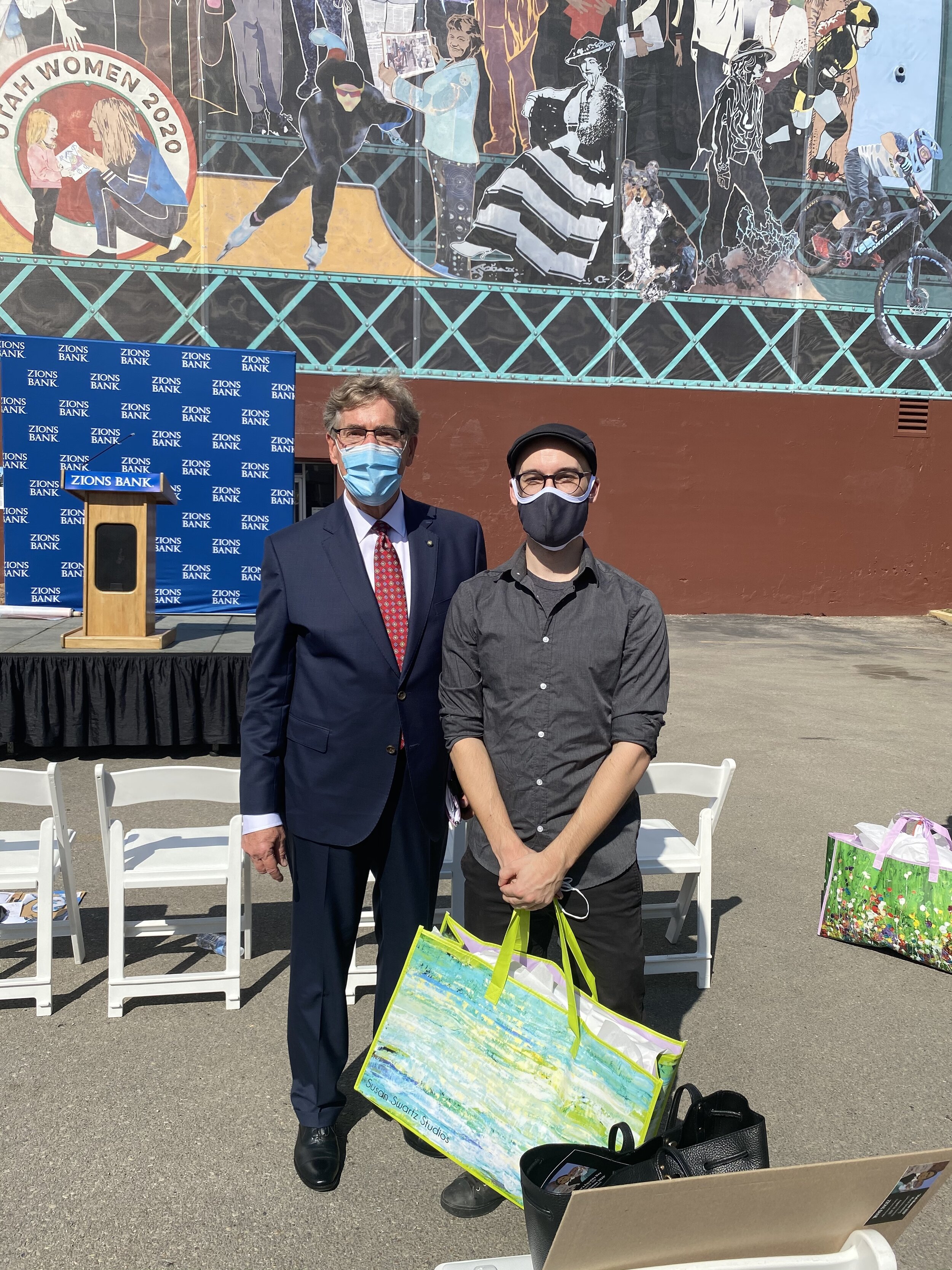 Scott Anderson, CEO of Zions Bank with Alex Johnstone, Mural Project Director