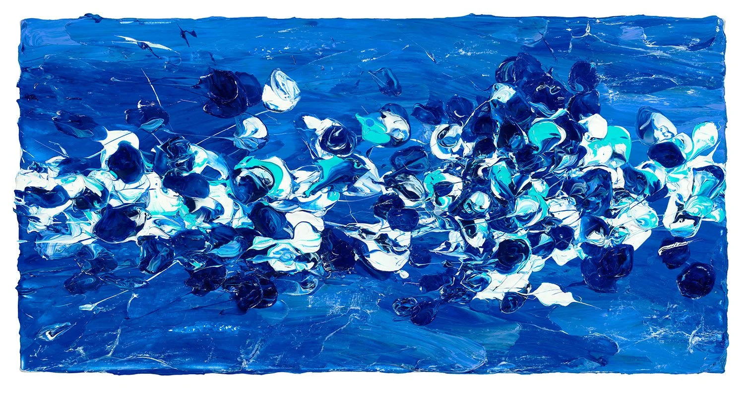 Blue Flux, Acrylic on linen, 18 x 36" 2020