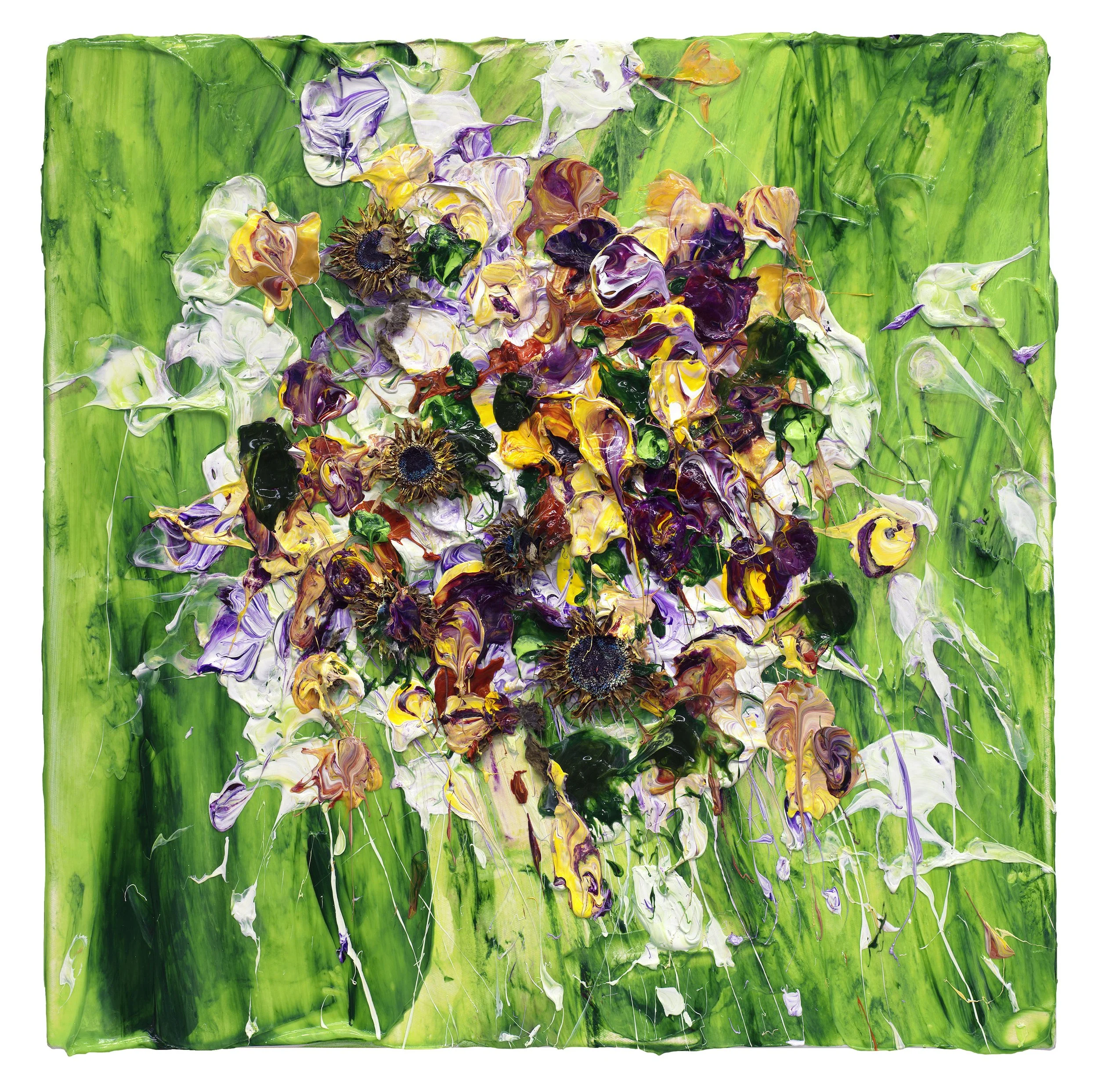 Sunflowers 7, Acrylic on linen, 24 x 24" 2023
