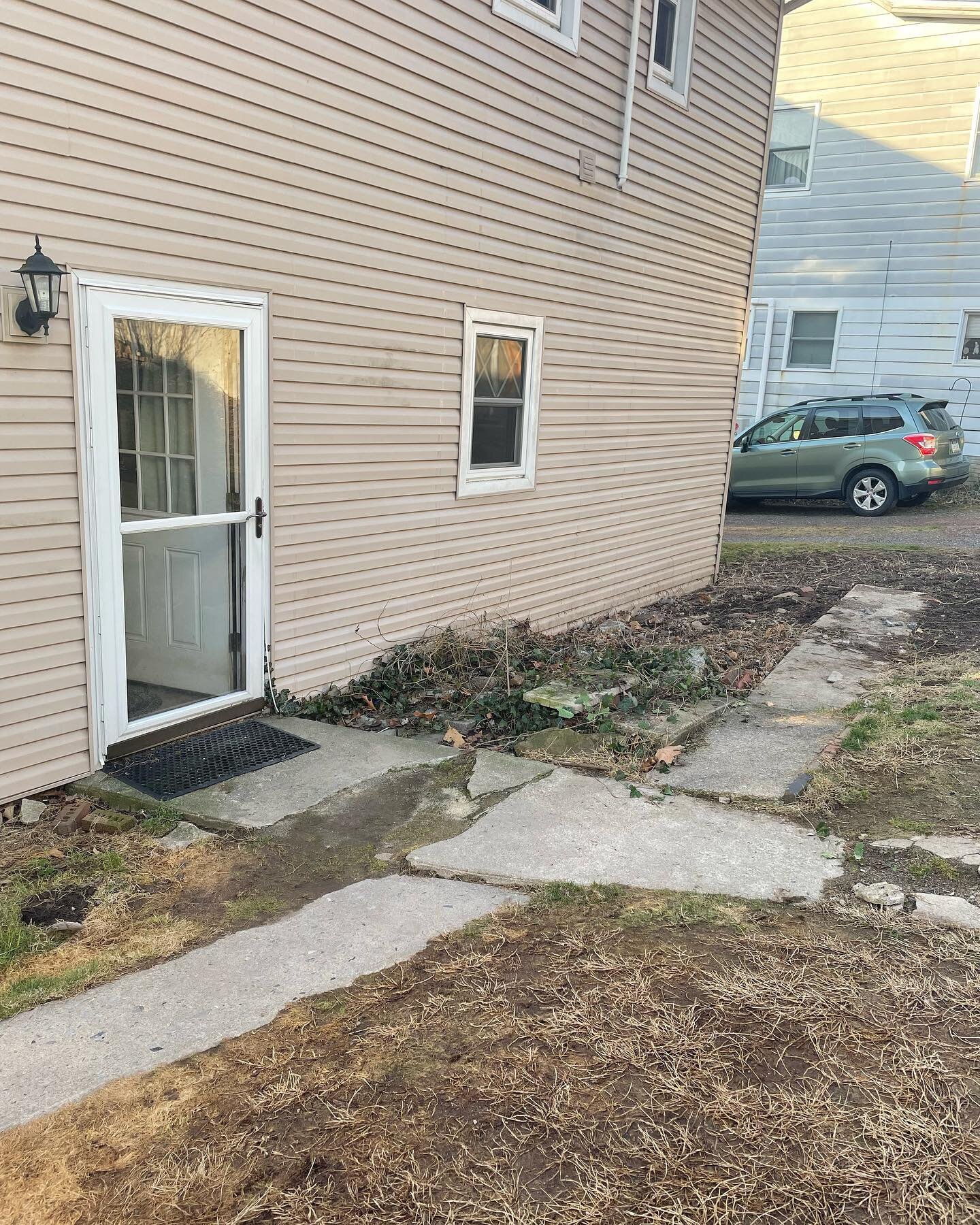 Before pics of the backyard/old sidewalks before the paver patio is installed. #before #bluemountainevergreen #excited
