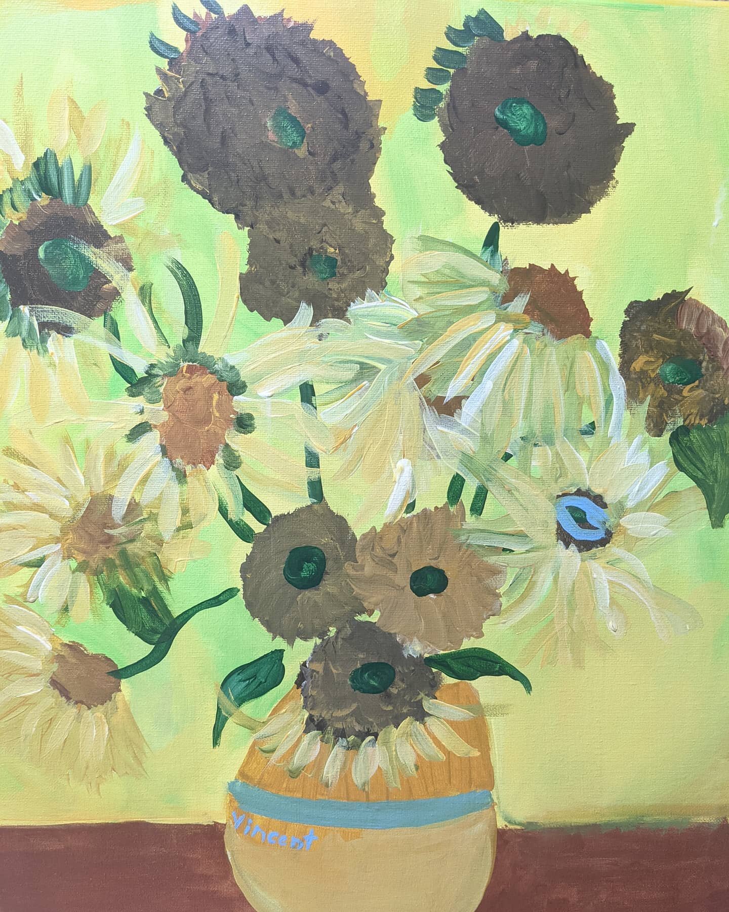 Van Gogh Sunflower Camp in all it's glory ! 🌻🌻 Artist is 9. 🌻🌻
.
Watch for Summer Camp info next week ! 
.
.

#ginamariesart #vangoghsunflowers #smallbusinesssupport #smallbusiness #shopsmall #localartist #boerne #boernetx #cutestlittleartstudio 