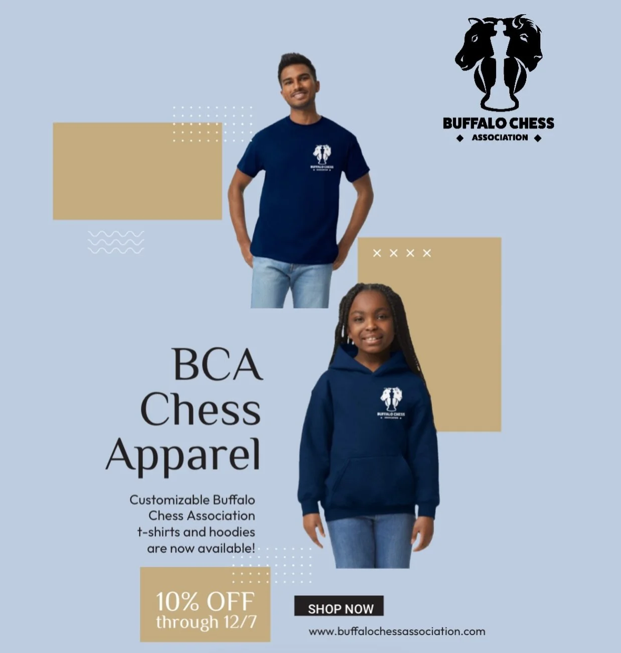 It&rsquo;s finally here! BCA apparel is now available, and on sale for 10% off through December 7th. Order yours today!
&mdash;
Visit link in bio to shop, or go to https://www.buffalochessassociation.com/chess-equipment-apparel-and-more
&mdash;
♟️
Bu