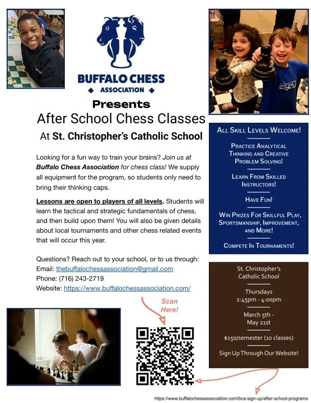 We&rsquo;re excited to partner with our friends at @st.christopher_school to bring our after school chess program back to St. Christopher students! The semester will run on Thursdays from March 5th - May 21st, 2026. Spots are filling up fast&mdash; b