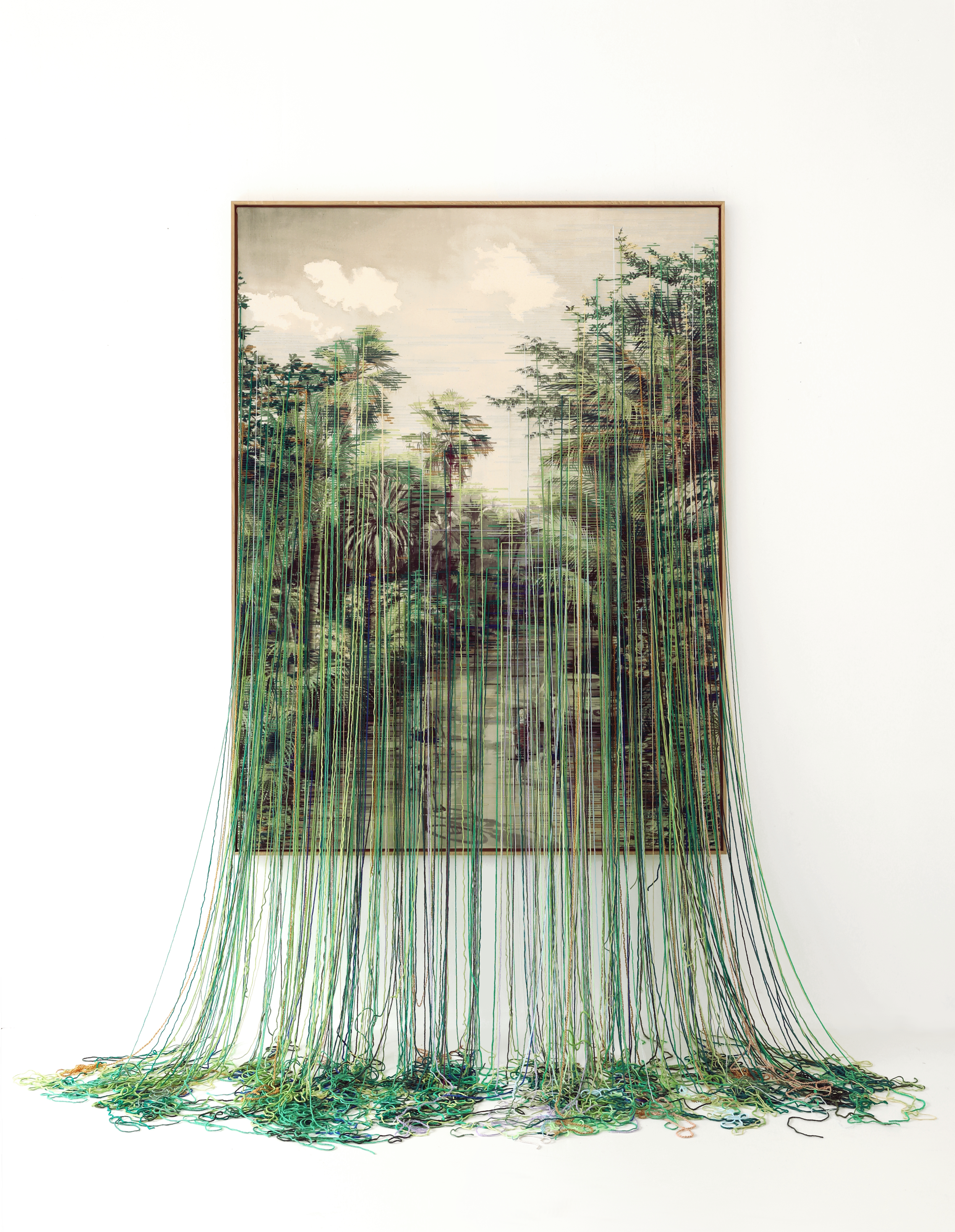 Yucatan II, 210 x 130 cm, ink/ yarn on canvas, 2023