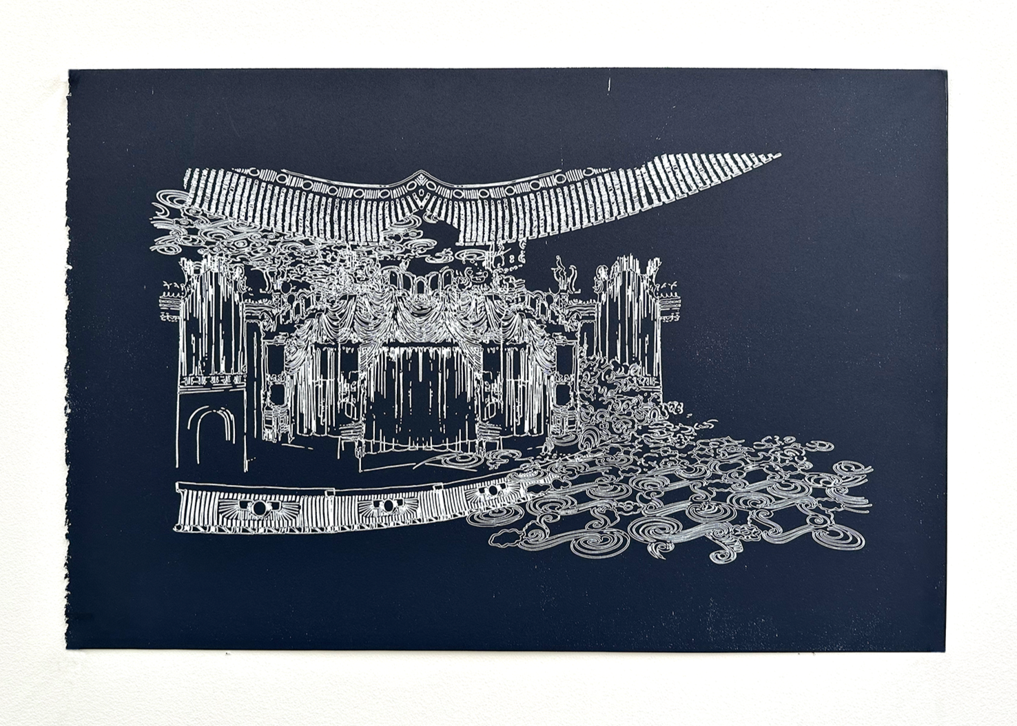 Calliope, woodcut on paper