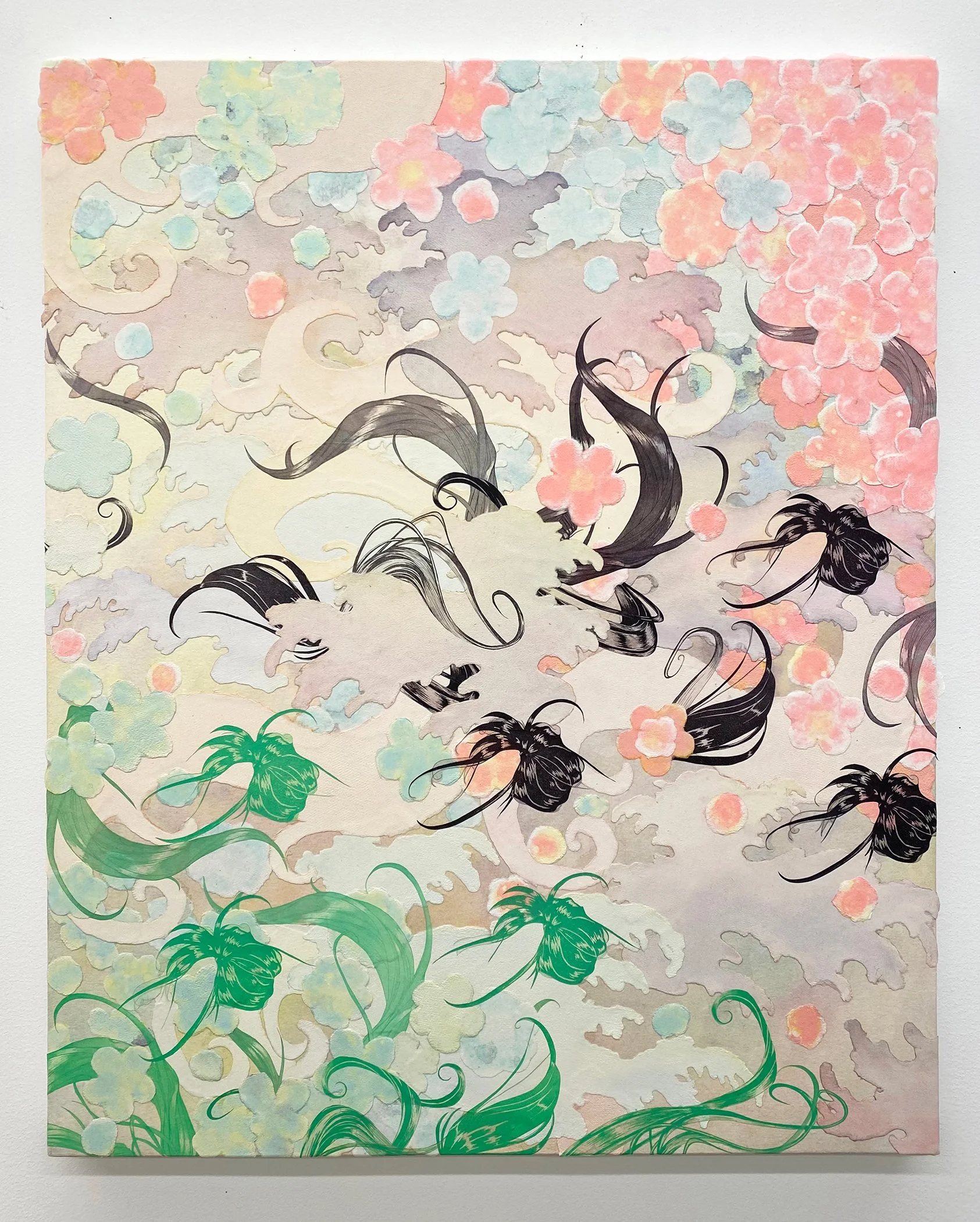 Gust, 2022, mixed media on panel, 32" x 26" 