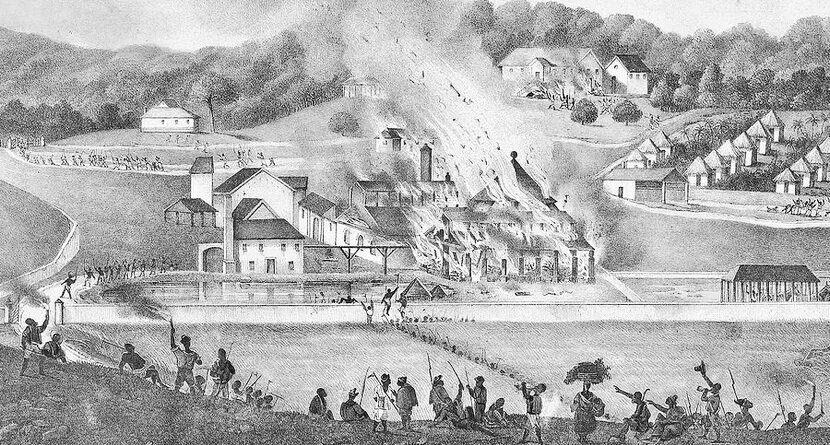 Destruction of Roehampton Estate 1832 by Duperly - Jamaican rebellion of 1831