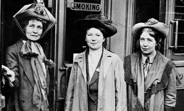 l to r Emmeline, Christabel and Sylvia Pankhurst, WSPU, 1911