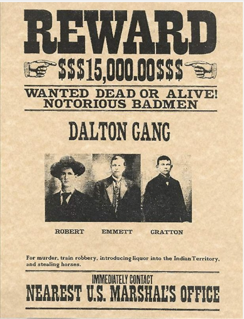 Dalton Gang Reward Poster 1890s