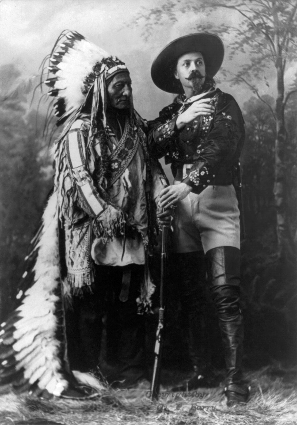 Sitting Bull and Buffalo Bill 1895 posing for publicity for Buffalo Bill Wild West show
