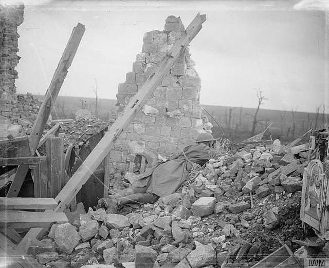 Artillery spotter in ruins
