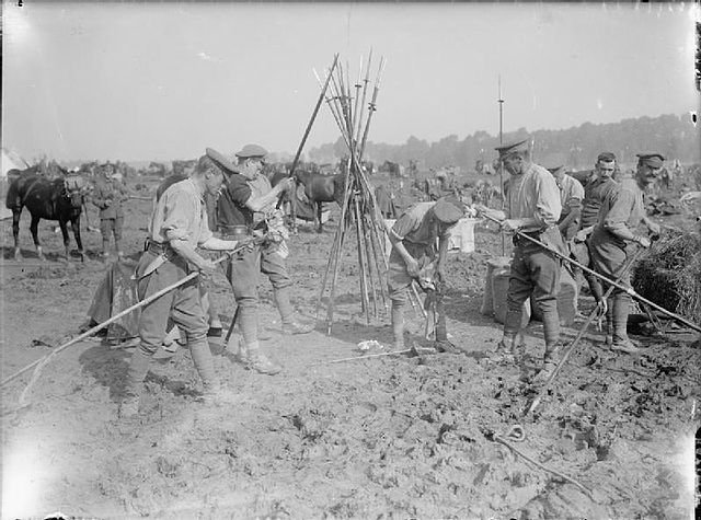 British cavalry cleaning lances