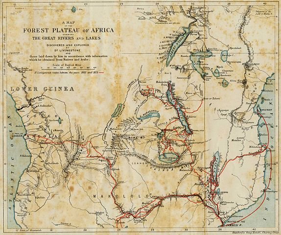 Map of the Travels of David Livingstone in Africa 1851 to 1873
