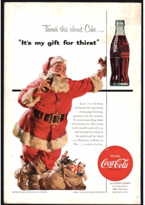 Coca Cola advert from 1954 featuring design by Haddon 'Sunny' Sundblom