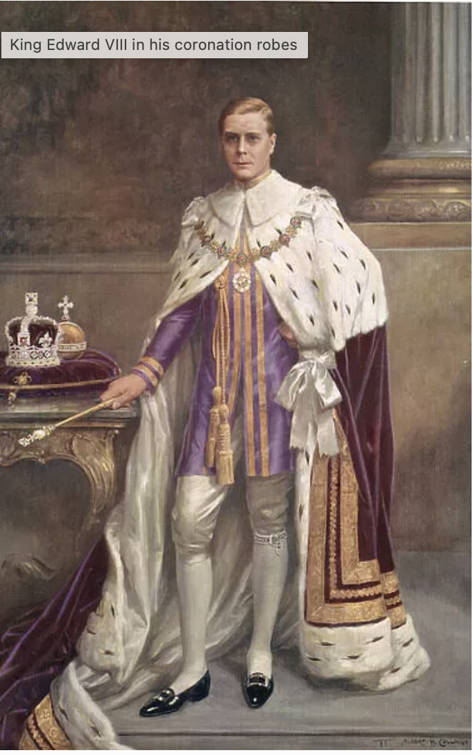Edward VIII in the coronation robes he never wore because he abdicated before his coronation, painting by Albert Collings