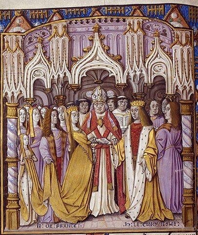 Marriage in 1420 of Henry V to Catherine, daughter of defeated Charles VI of France
