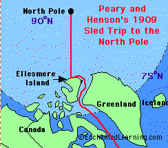 Map showing Peary's 1909 trip to the North Pole