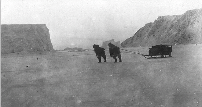 Manhauling a sled once Cook, Ittukusuk and Aapilaq had left the dogs behind