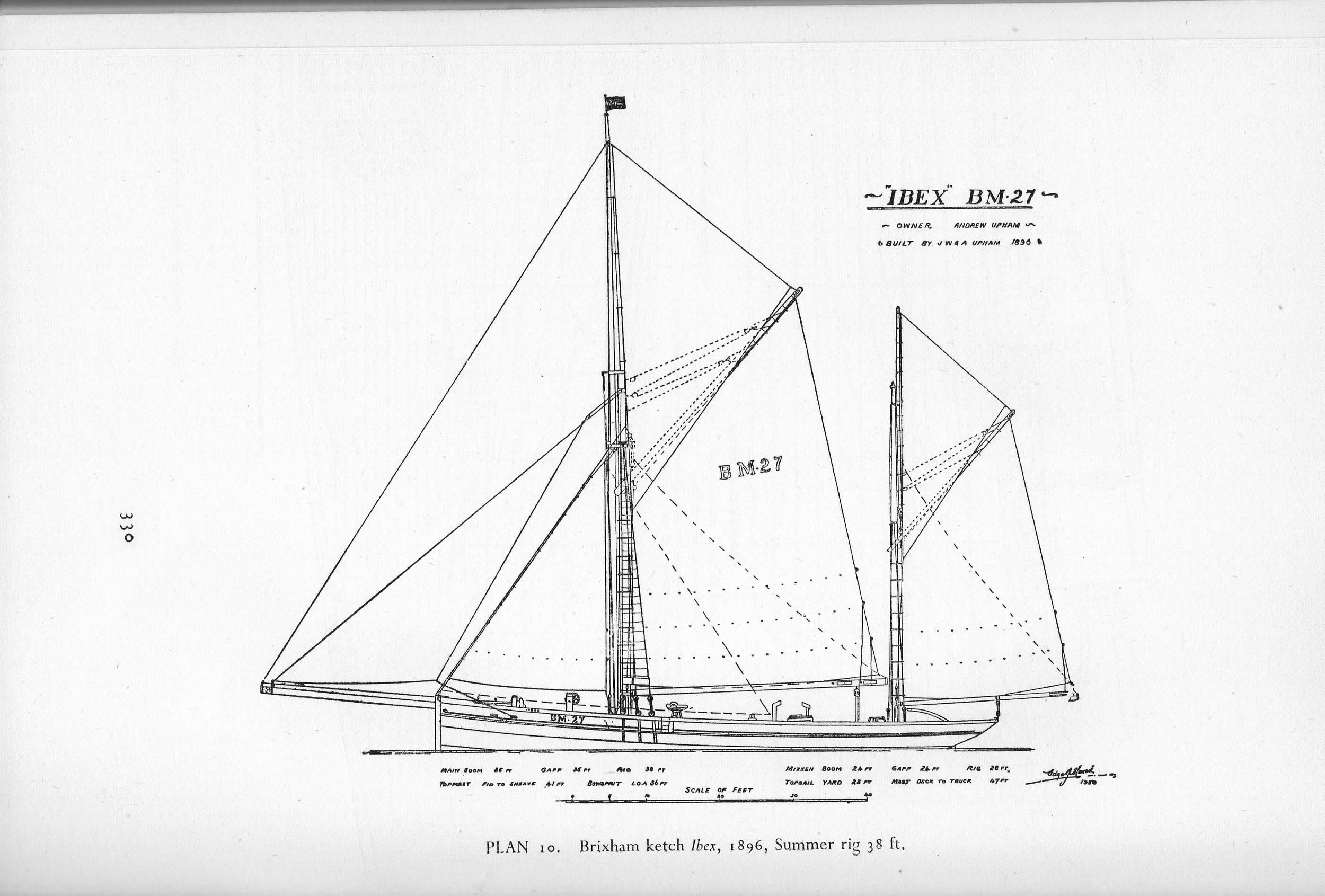 Ibex - the fastest trawler in the West Country - plan by Edgar J March