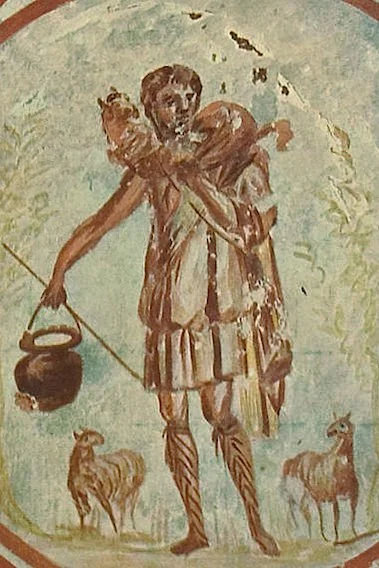 Christ as The Good Shepherd, pre Romanisation, Callixitus Catacomb