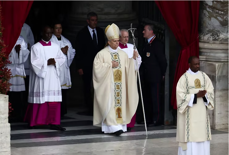 Pope Leo in an ancient Roman civil garment, a chasuble