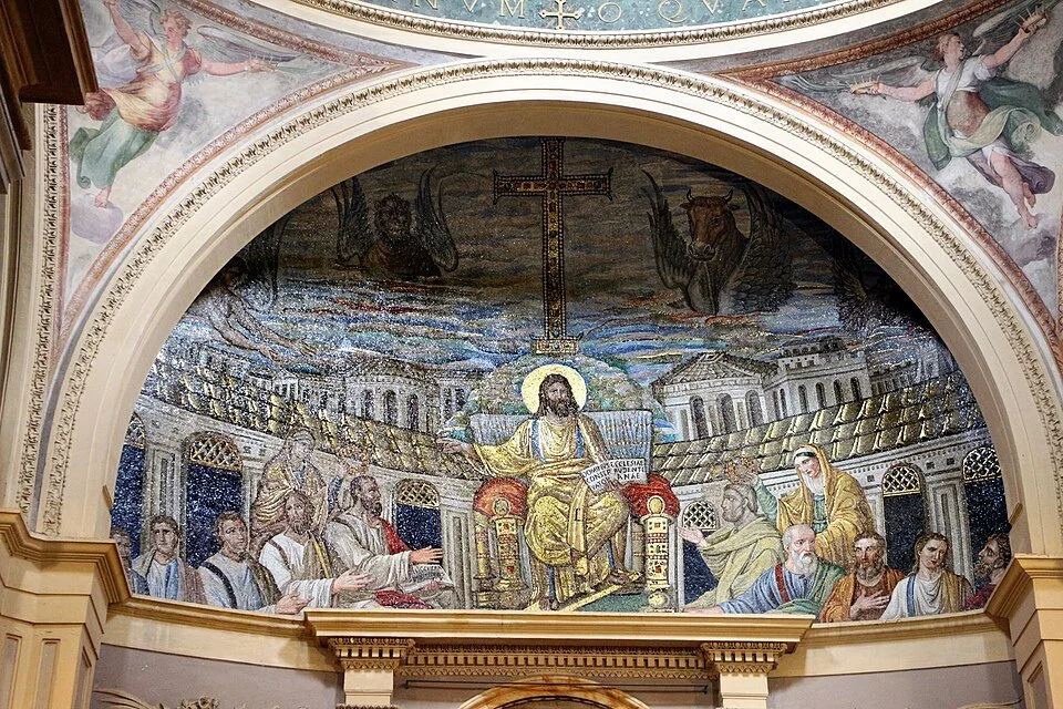 Romanised Christ as ruler assisted by Emperor Constantine, AD410, Santa Pudenziana, Rome