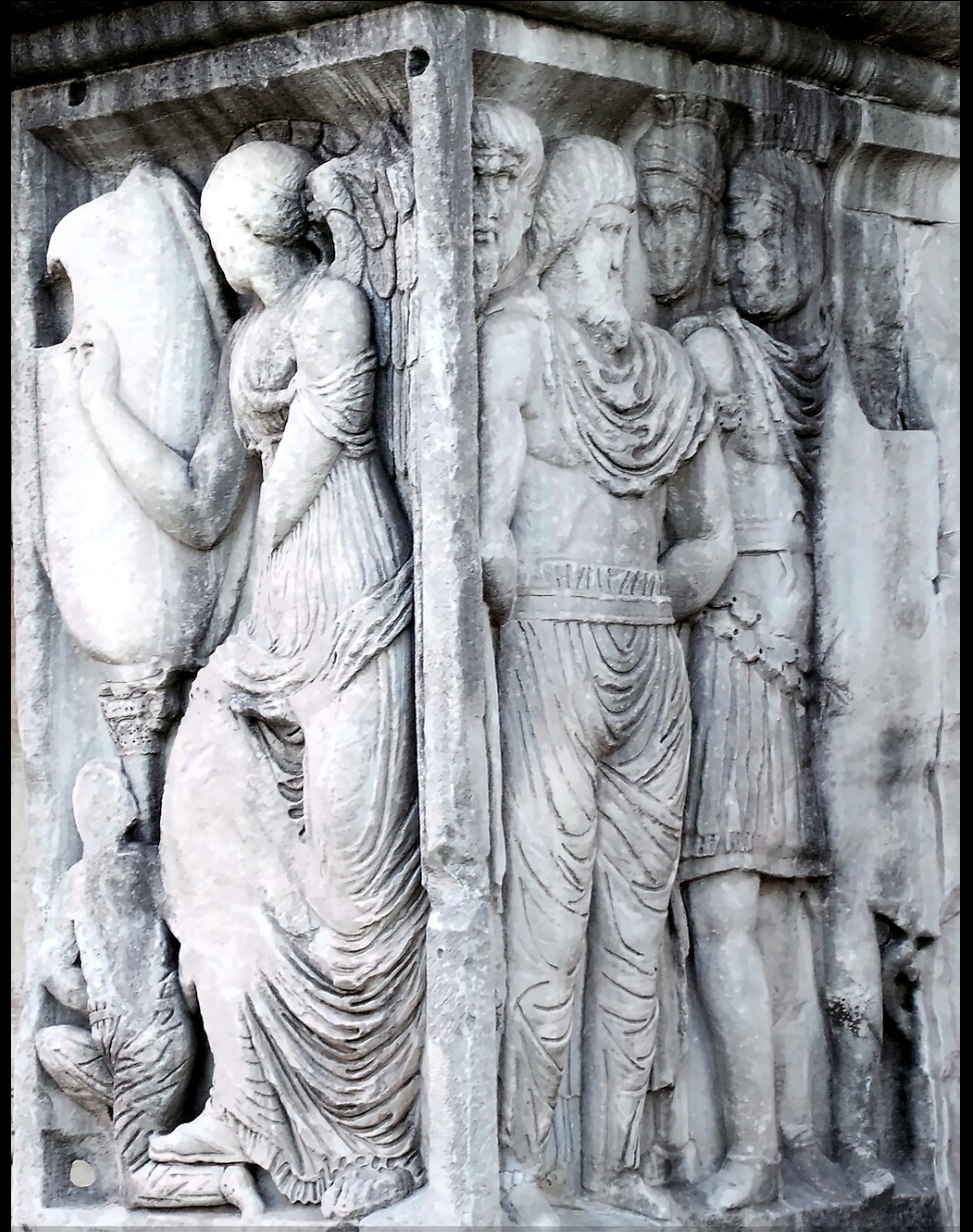 Roman goddess Victoria (left) with prisoners, Constantine's Arch of Victory, Rome