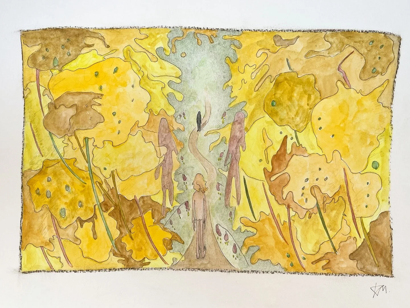 With company, in the foxglove wood. 

2025 . mixed media on paper .

#mixedmediapainting